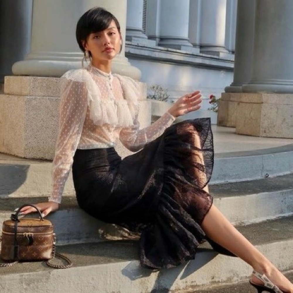 NWT Black Chic Embroidered Organza Western Skirt with Ruffle Details (Medium) - Picture 4 of 5